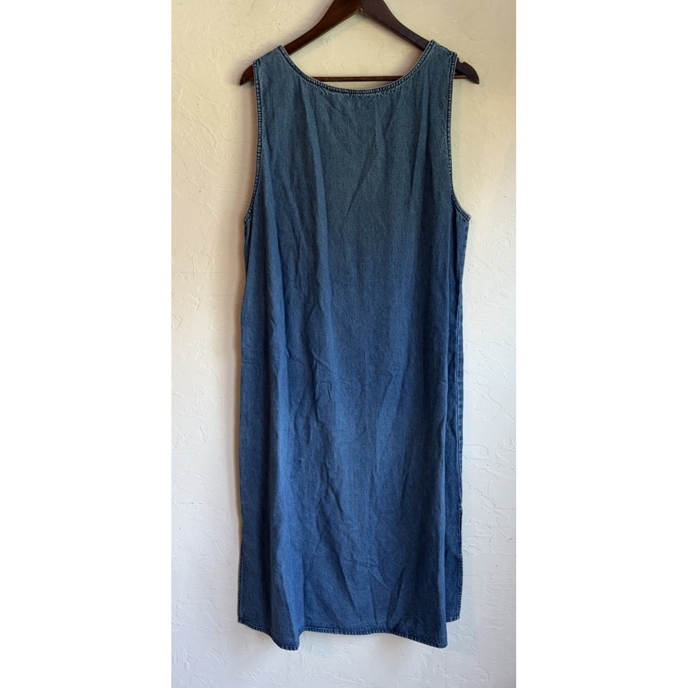 Vintage 90s Y2K Agapo Denim Overall Midi Maxi Dress 1X Embroidered Cottagecore - Picture 2 of 7